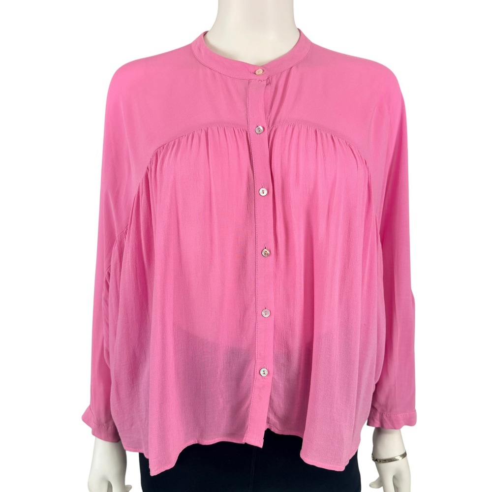 Zara Pink Sheer Chiffon Blouse Long Sleeve Drape Parisian Minimalist Fairy M